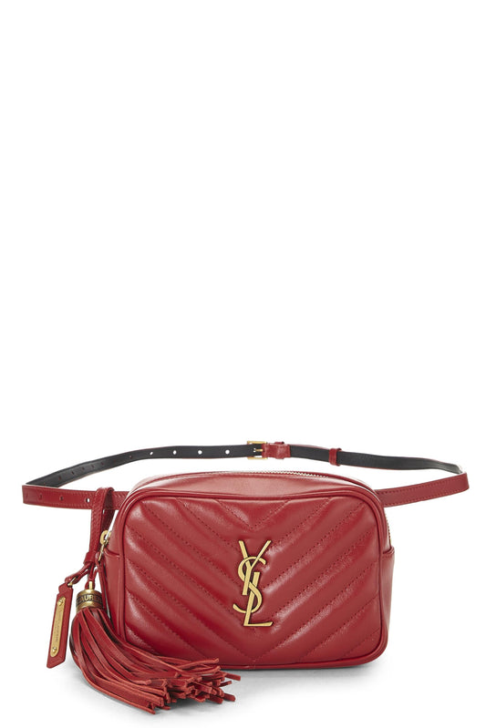 Yves Saint Laurent, sac ceinture Lou en cuir de veau rouge à pampilles d'occasion, rouge