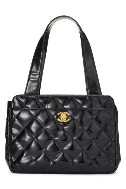 Chanel, Bolso pequeño de charol acolchado negro Pre-Loved, Negro