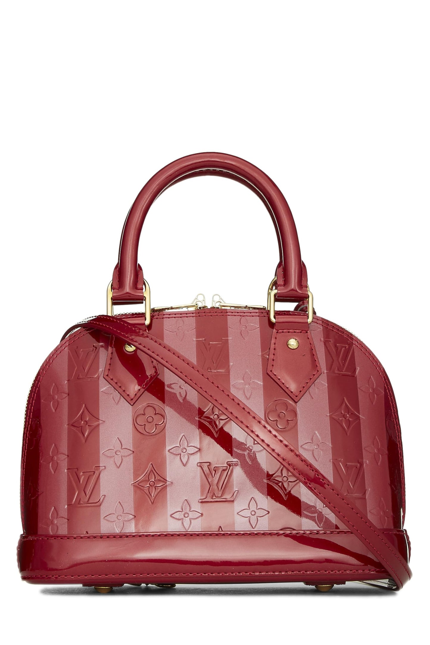 Louis Vuitton, Vernis Rayures Alma BB Indian Rose Monogram d'occasion, Rouge