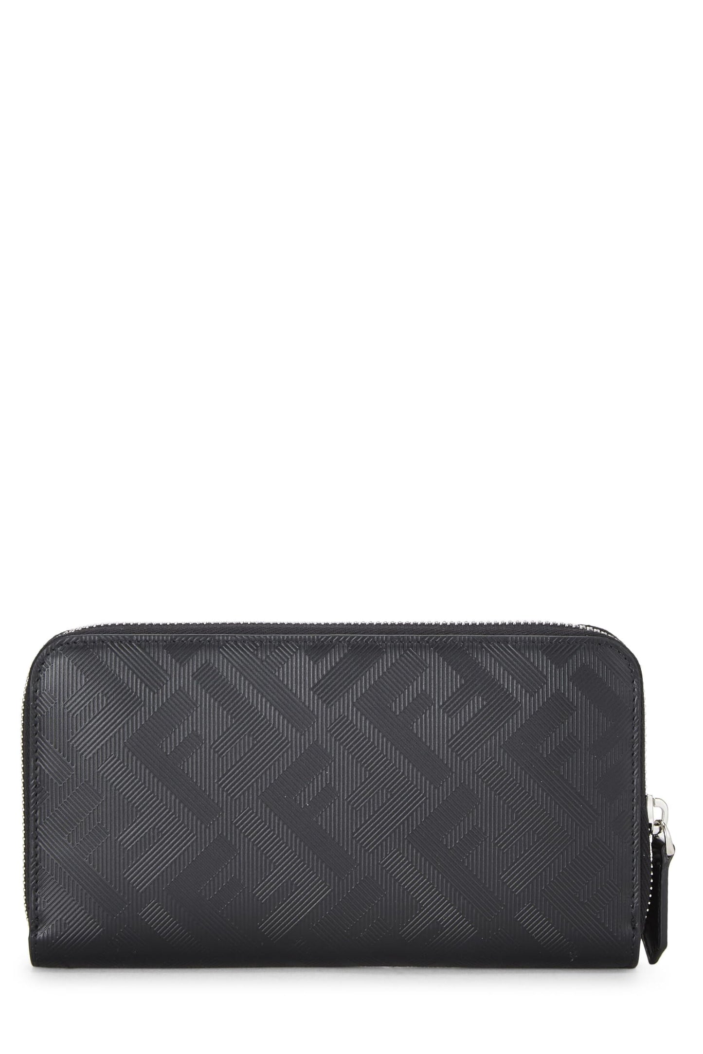 Fendi, Pre-Loved Black Zucca Leather Zip Around Wallet, Black