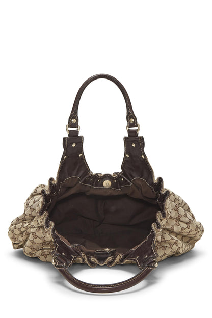 Gucci, sac fourre-tout Pelham clouté en toile GG marron d'occasion, grand modèle, marron