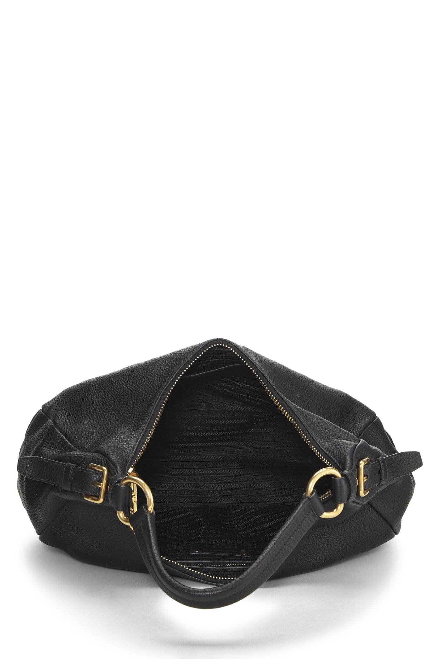 Prada, Pre-Loved Black Vitello Daino Hobo, Black