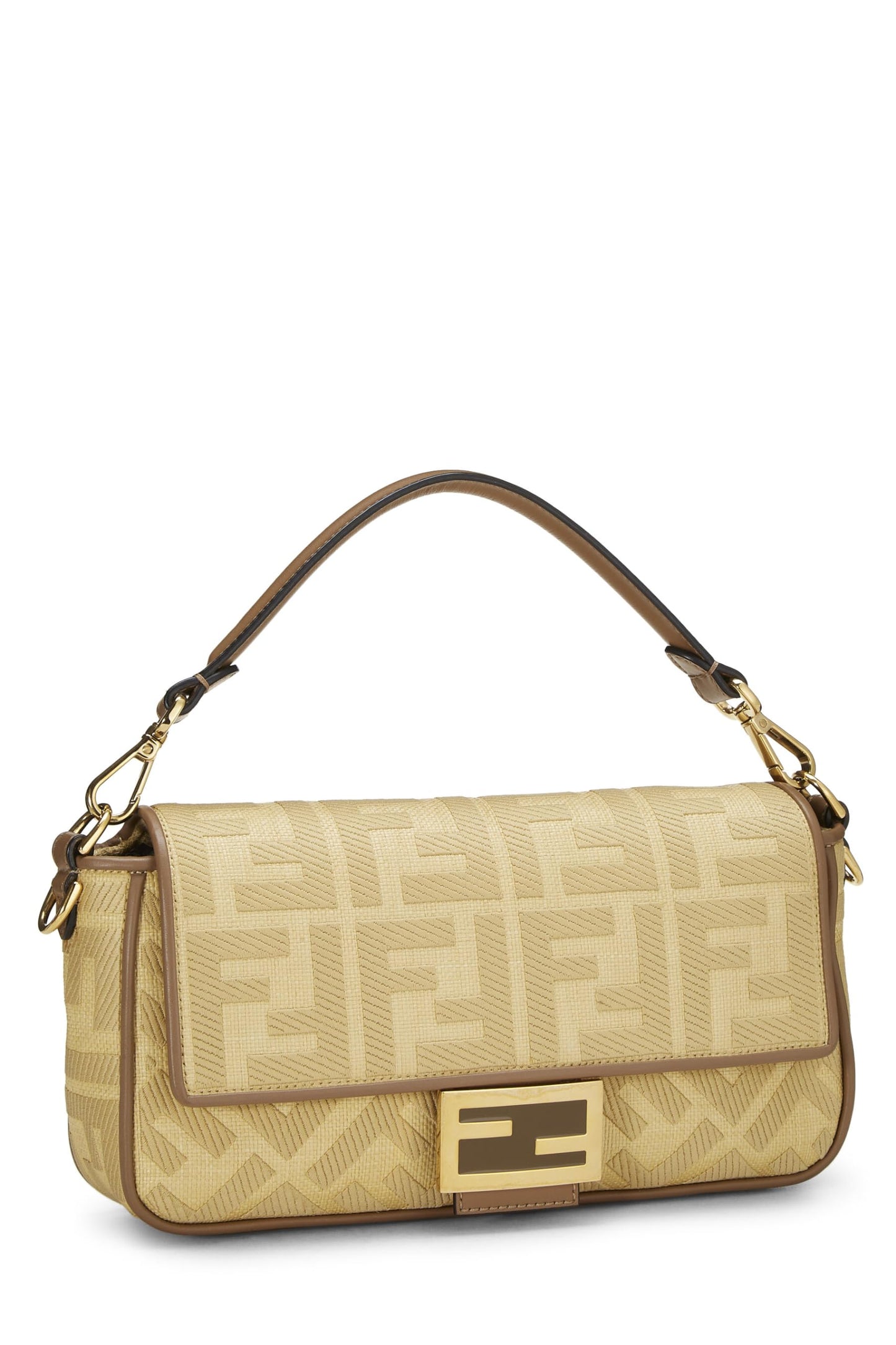 Fendi, Baguette convertible mediano de lona amarilla Pre-Loved, Amarillo