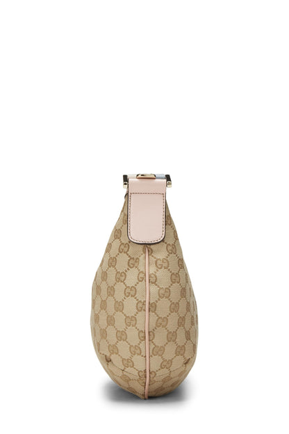 Gucci, sac messager Web en toile GG rose d'occasion, grand modèle, rose