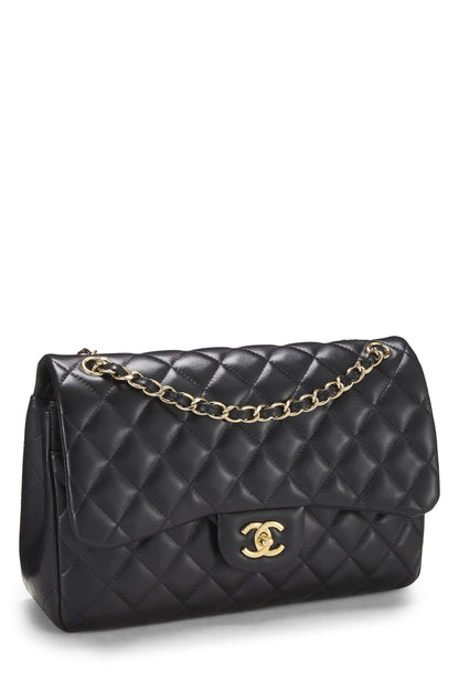 Chanel, Pre-Loved Black Quilted Lambskin New Classic Double Flap Jumbo, Black