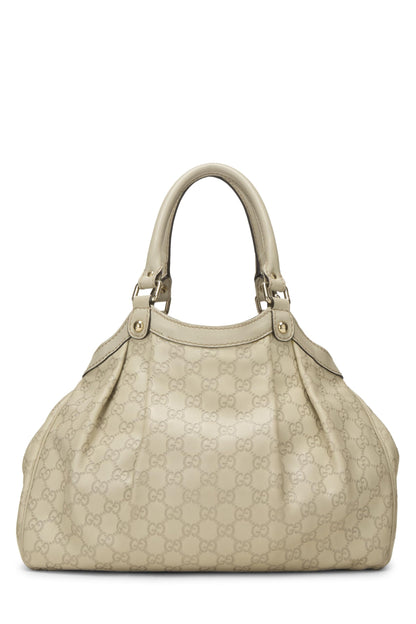 Gucci, sac fourre-tout Guccissima Sukey d'occasion, couleur crème, blanc