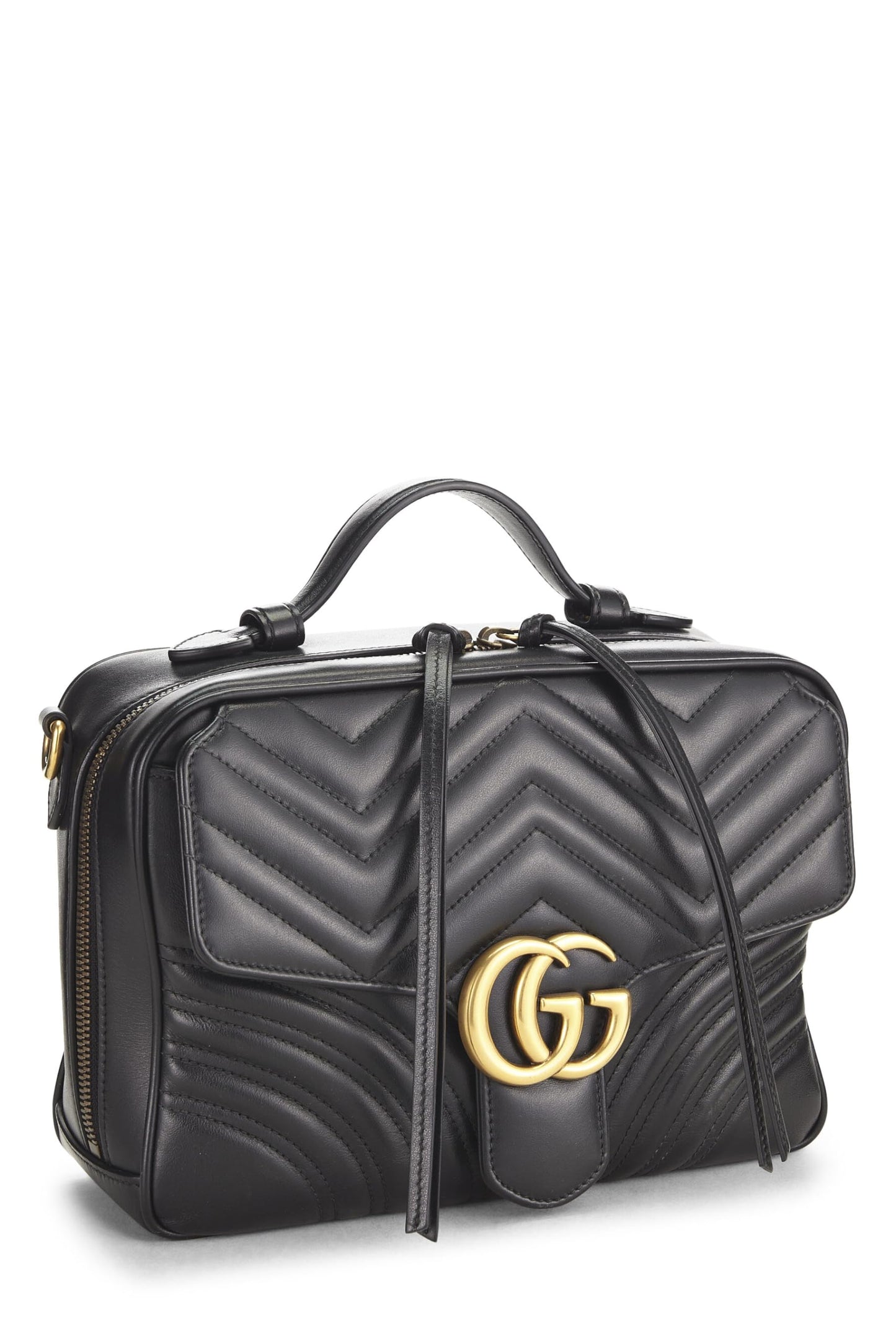 Gucci, Pre-Loved Black Leather GG Marmont Shoulder Bag Small, Black