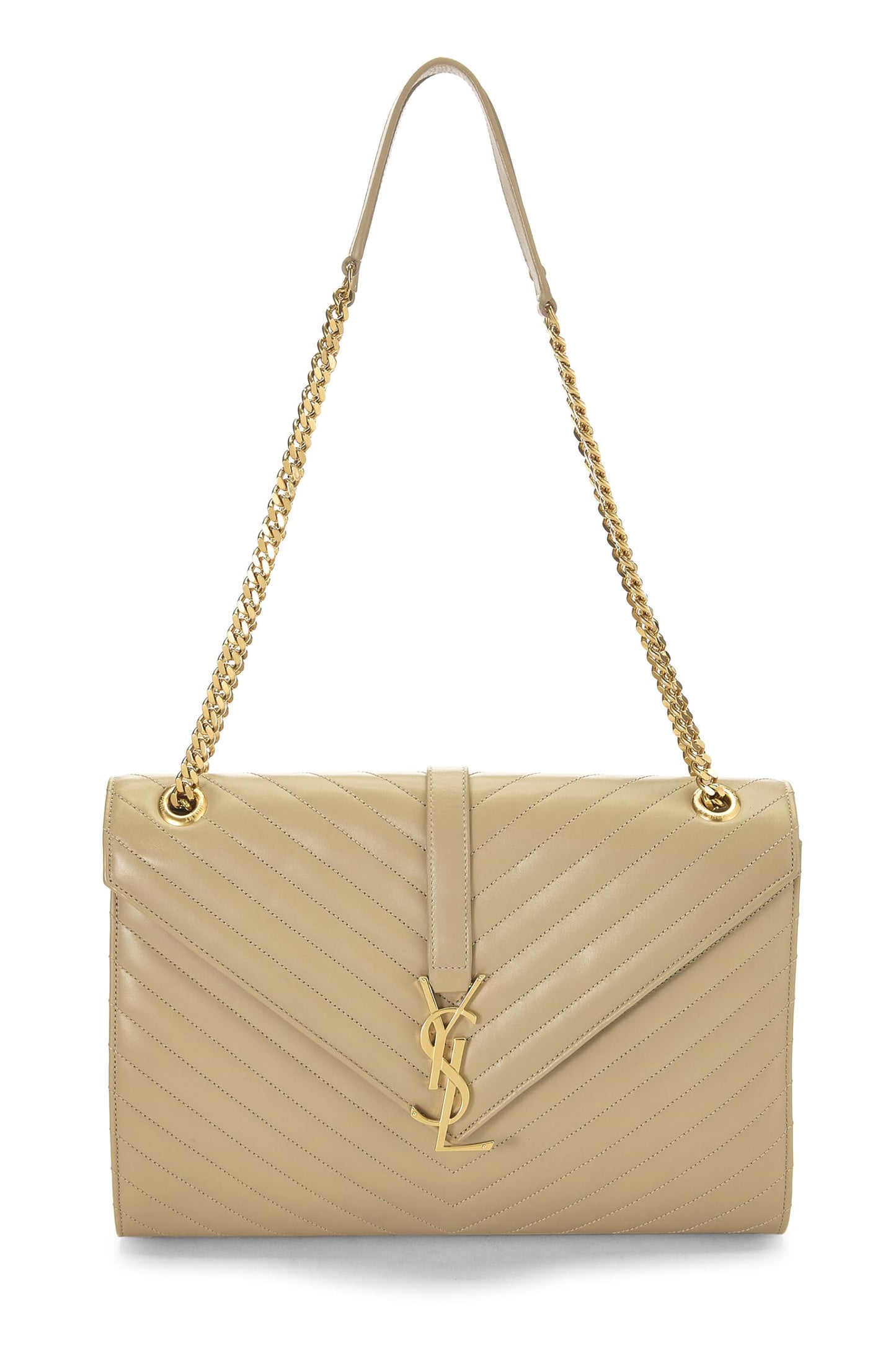 Yves Saint Laurent, sac à bandoulière enveloppe en cuir de veau beige d'occasion, grand modèle, beige