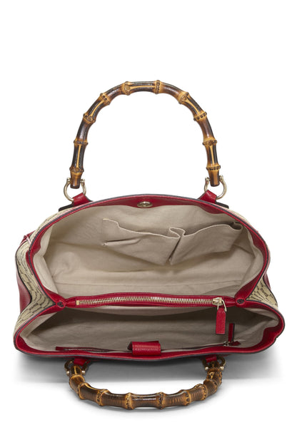 Gucci, sac fourre-tout en bambou en toile GG rouge d'occasion, petit modèle, rouge