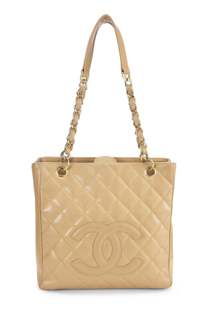 Chanel, Pre-Loved Beige Quilted Caviar Petite Shopping Tote (PST), Beige