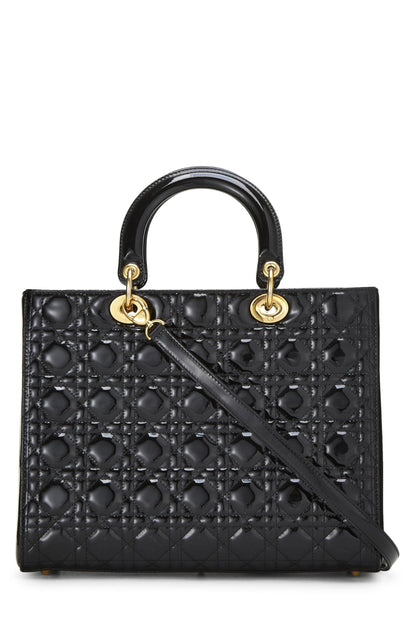 Dior, Lady Dior Large en cuir verni noir Cannage d'occasion, noir