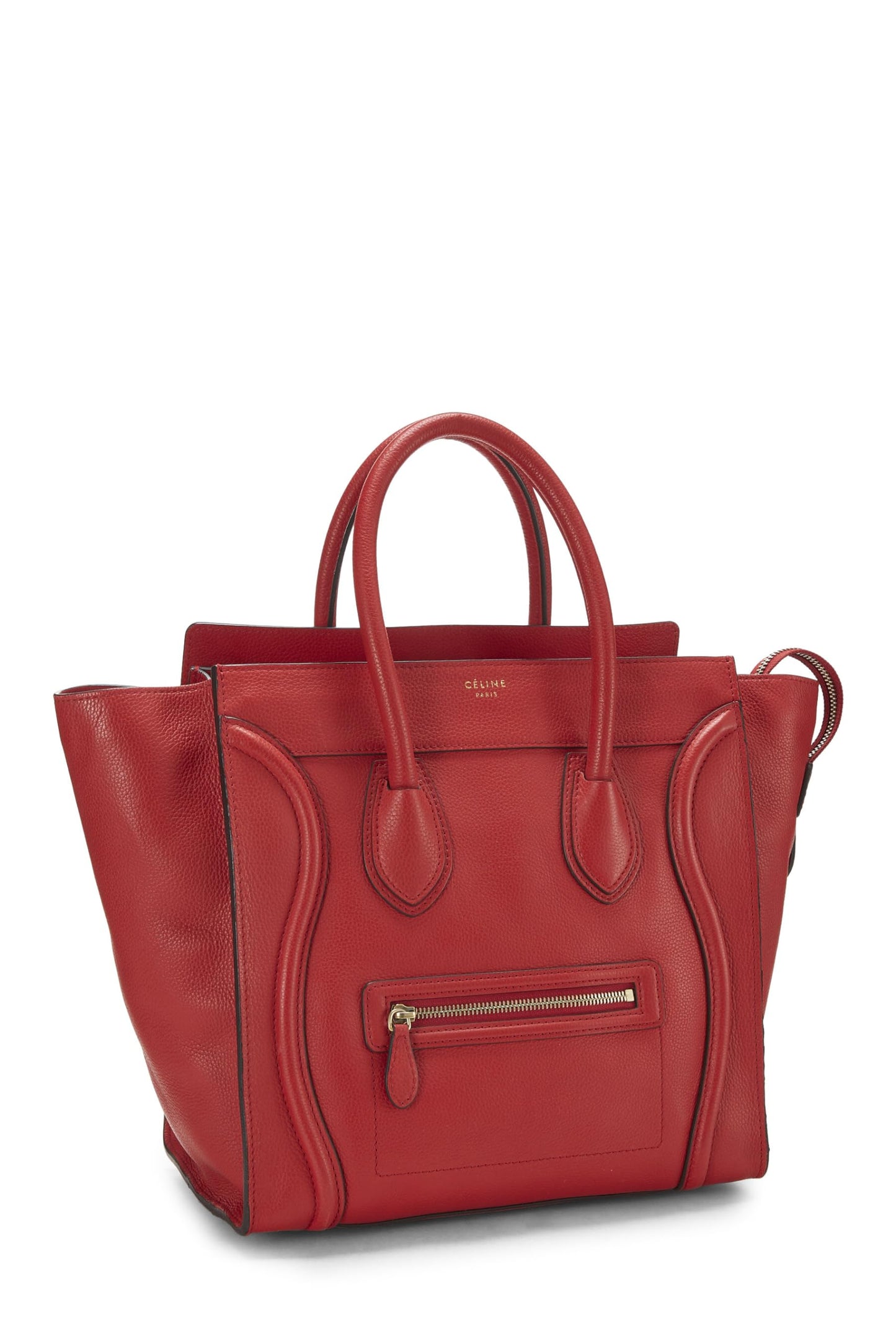 Céline, Pre-Loved Red Drummed Calfskin Luggage Mini, Red