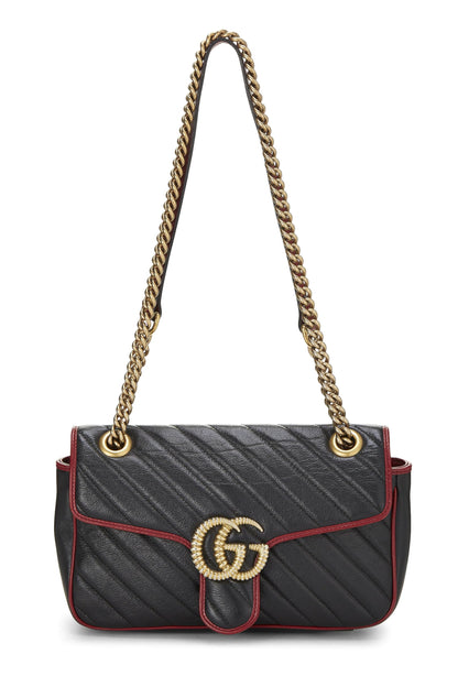 Gucci, Pre-Loved Black Leather Torchon GG Marmont Shoulder Bag Small, Black