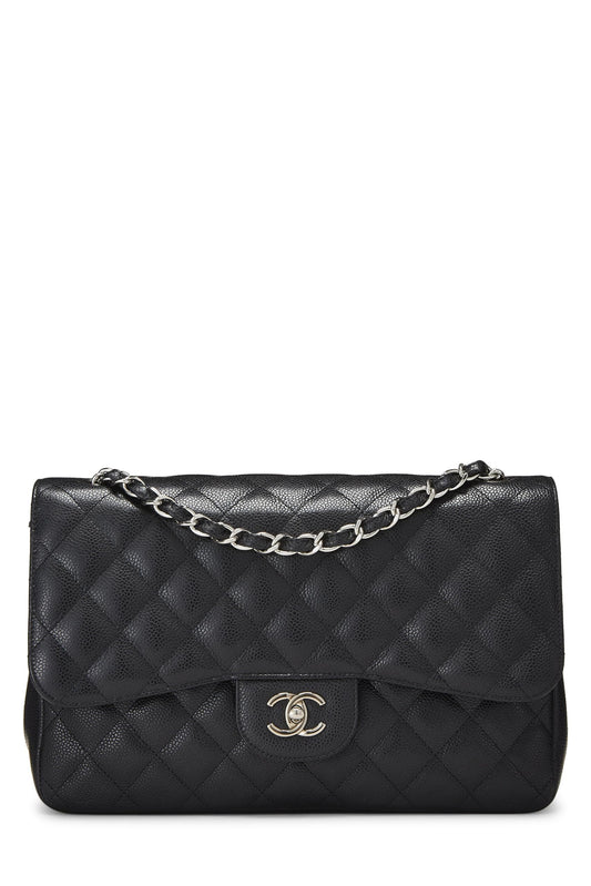 Chanel, Pre-Loved Black Quilted Caviar New Classic Double Flap Jumbo, Black