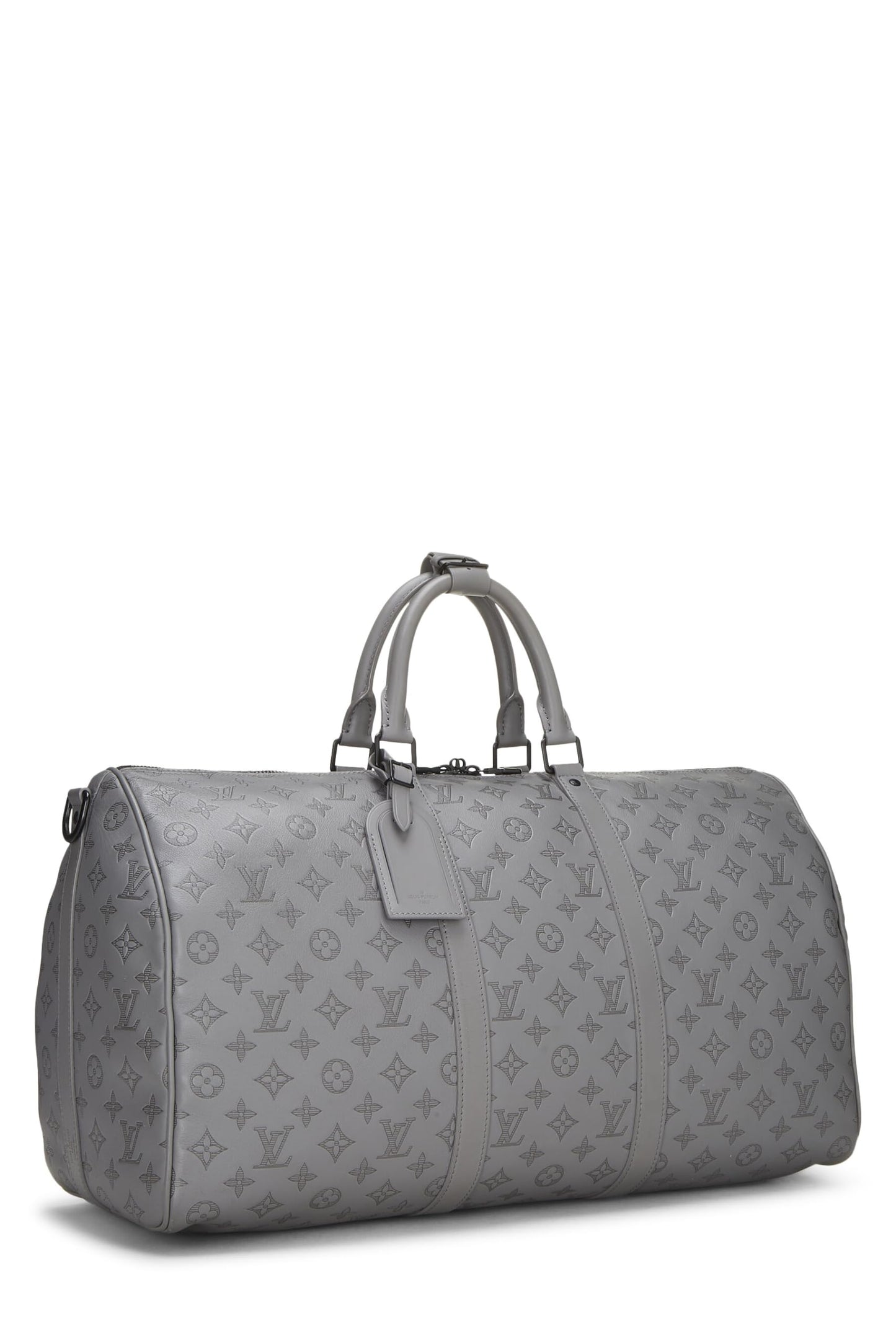 Louis Vuitton, sac bandoulière Keepall 50 en cuir gris Monogram Shadow d'occasion, gris