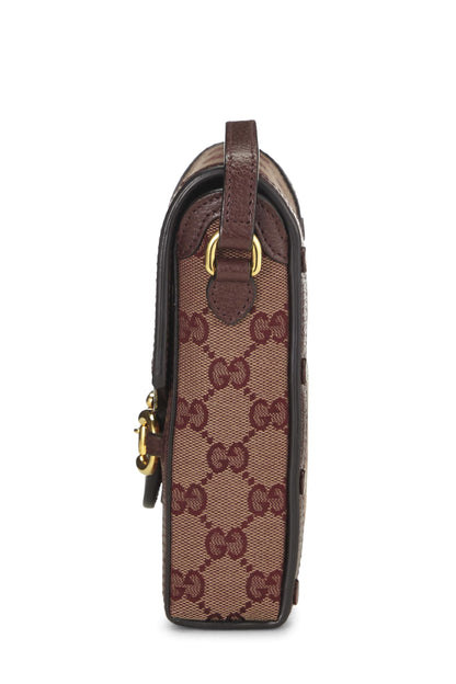 Gucci, Pre-Loved Burgundy Original GG Canvas Horsebit Crossbody, Burgundy