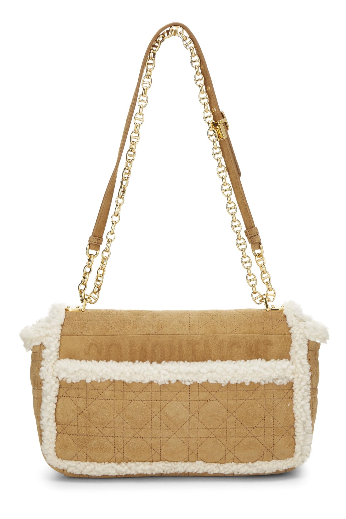 Dior, Sac Caro Medium en peau de mouton Cannage beige d'occasion, marron