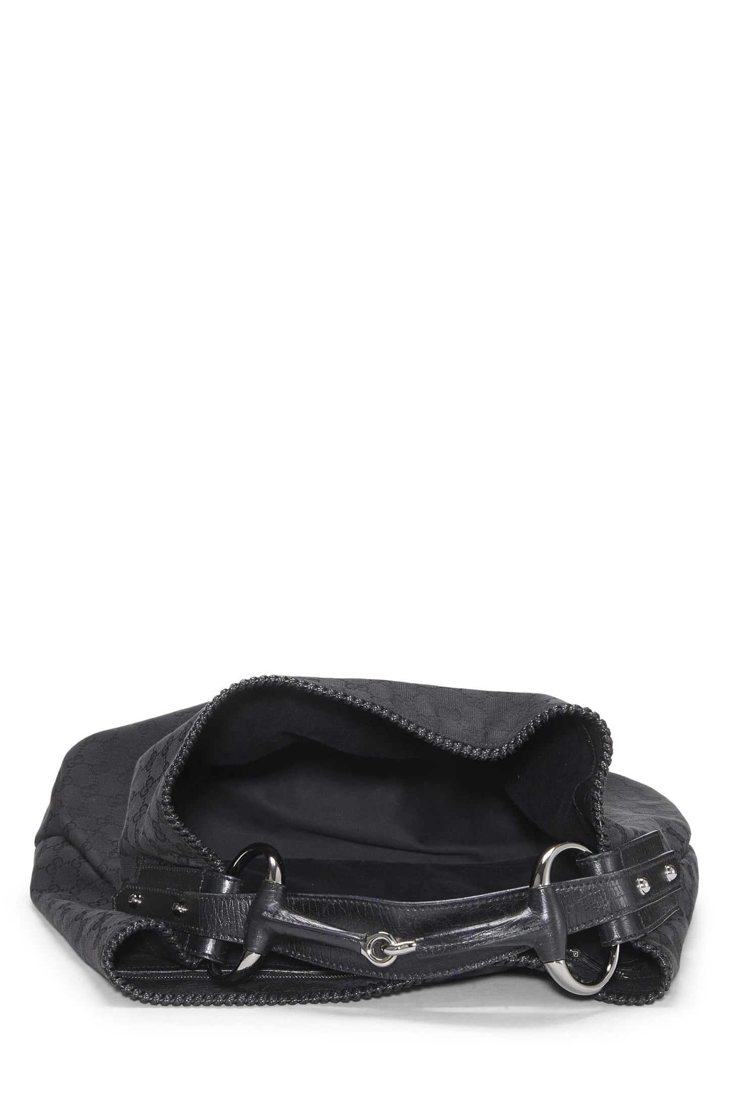 Gucci, sac hobo Horsebit en toile GG noir d'occasion, grand modèle, noir