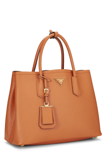 Prada, sac fourre-tout double taille moyenne en cuir saffiano orange d'occasion, orange