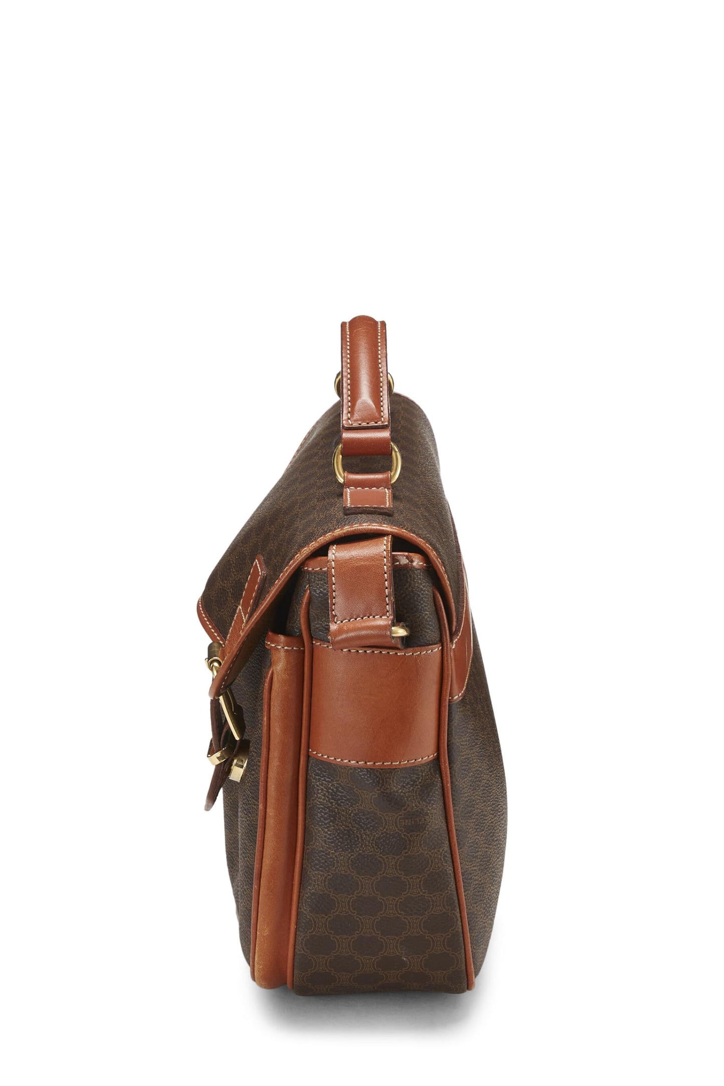 Céline, sac messager en toile enduite marron Macadam d'occasion, marron