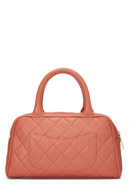 CHANEL, Pre-Loved Coral Quilted Caviar Bowler Mini, Orange