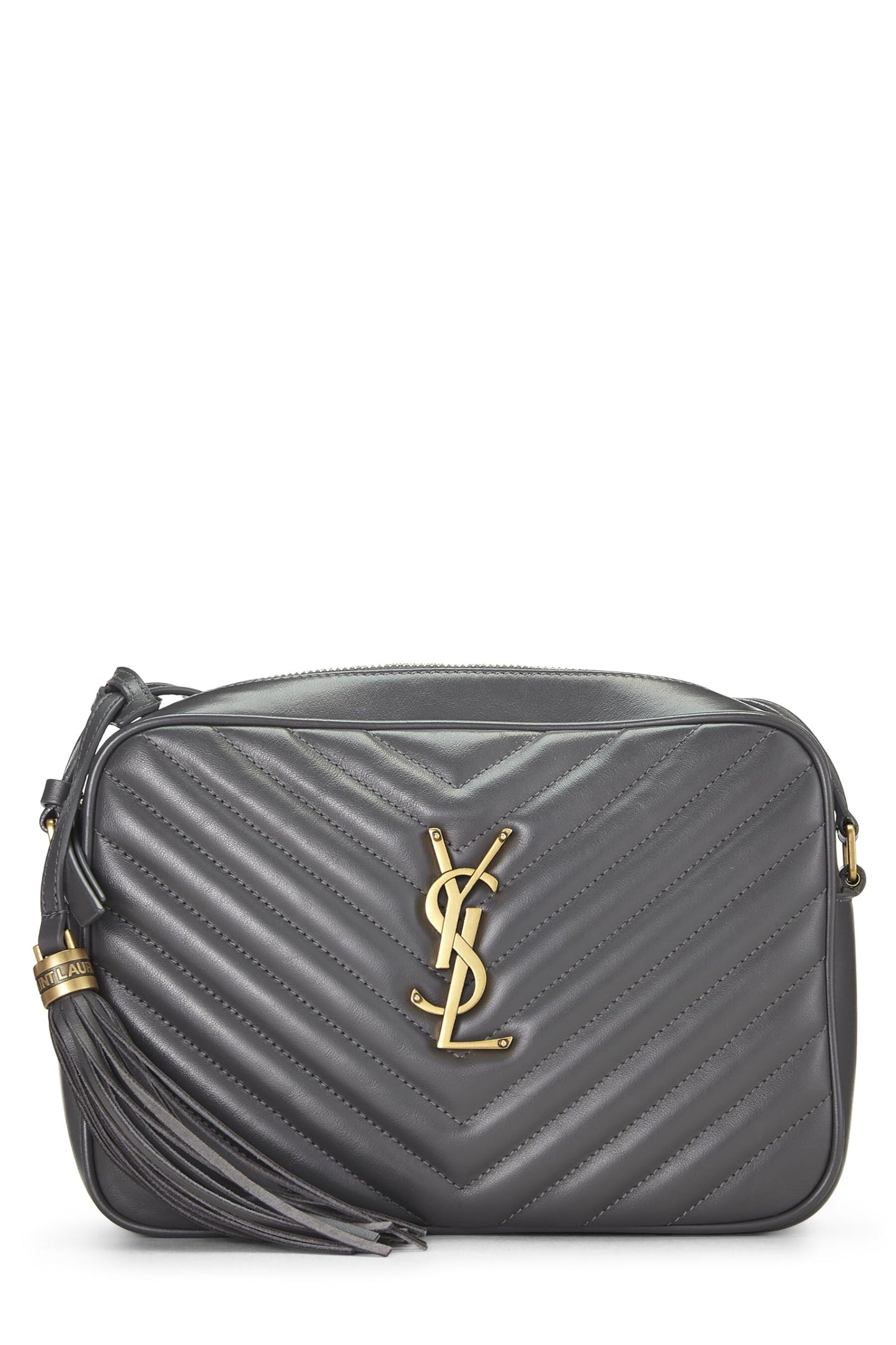 Yves Saint Laurent, Bolso para cámara Lou de piel de becerro acolchado gris Pre-Loved, Gris