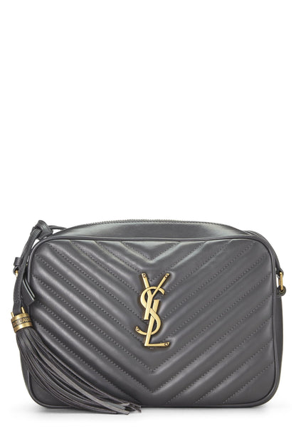 Yves Saint Laurent, Bolso para cámara Lou de piel de becerro acolchado gris Pre-Loved, Gris