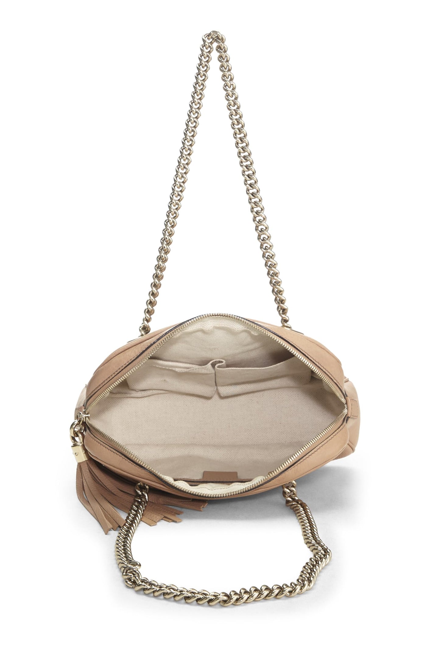 Gucci, Bolso de hombro Soho con cadena de cuero granulado beige Pre-Loved, Beige