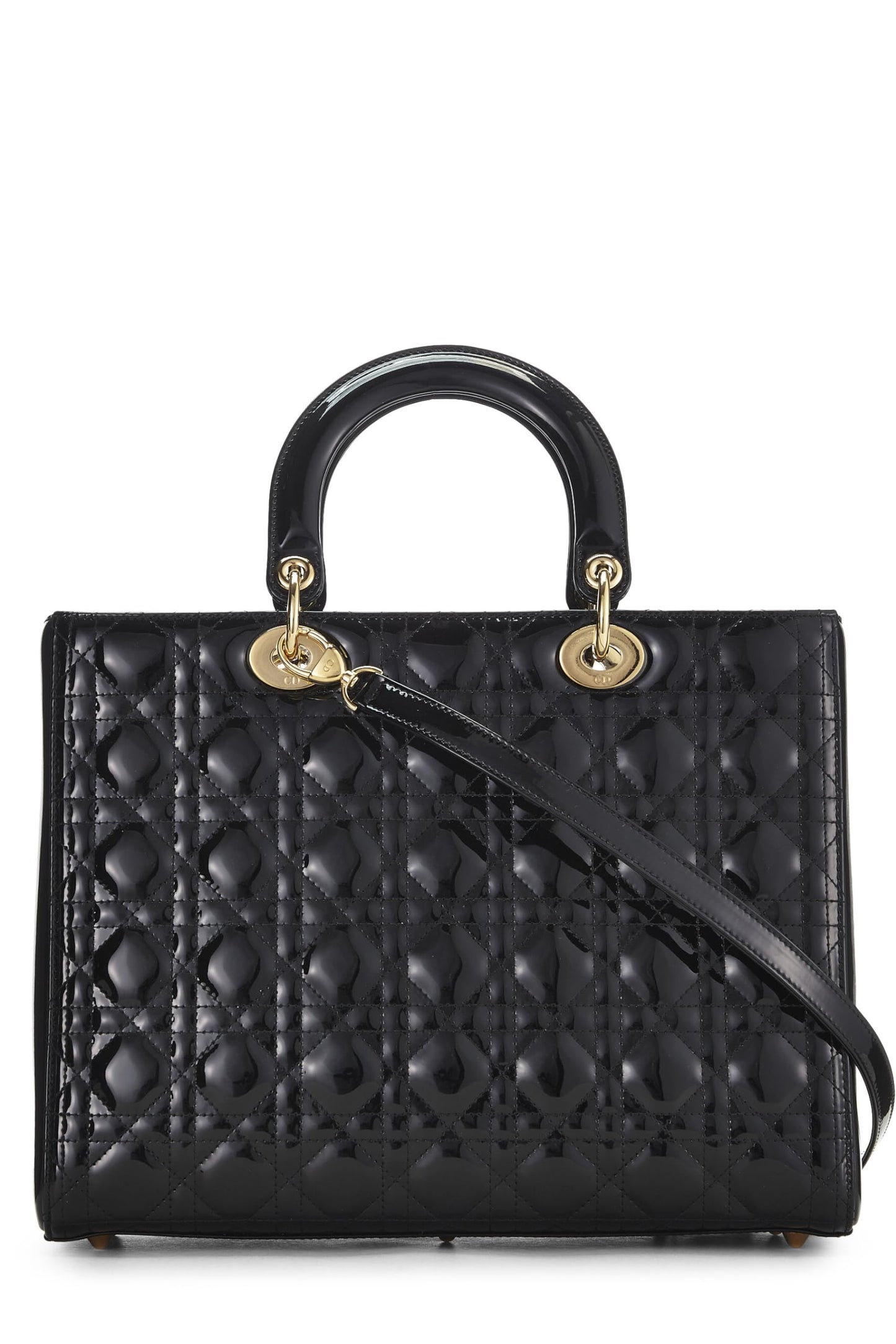 Dior, Lady Dior Large en cuir verni noir Cannage d'occasion, noir