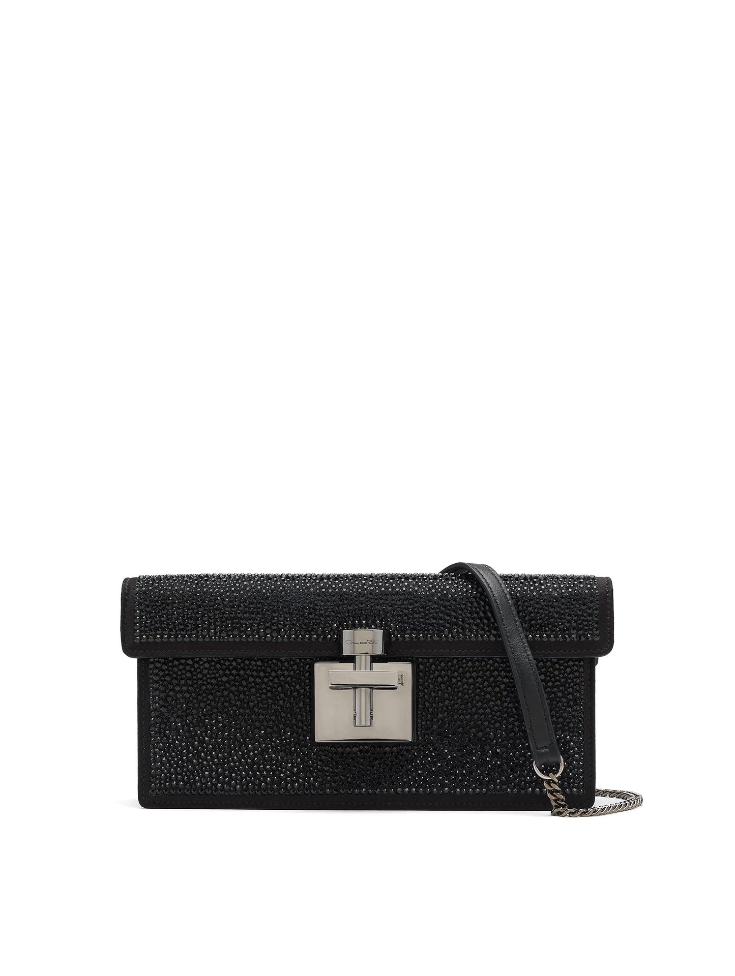 Oscar de la Renta, Pochette Alibi pavé de cristaux, Noir