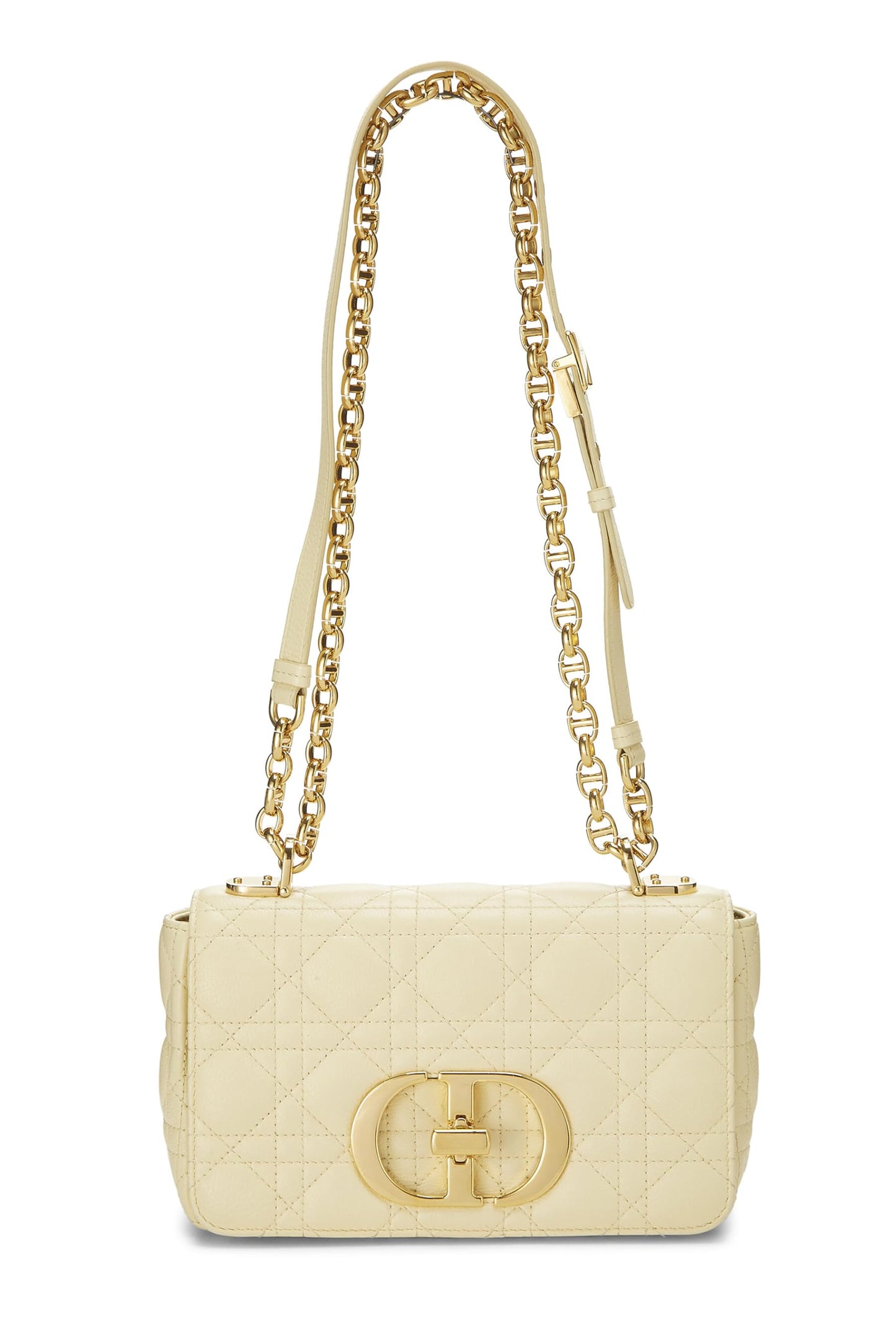 Dior, sac Caro Small en cuir de veau Cannage jaune d'occasion, jaune