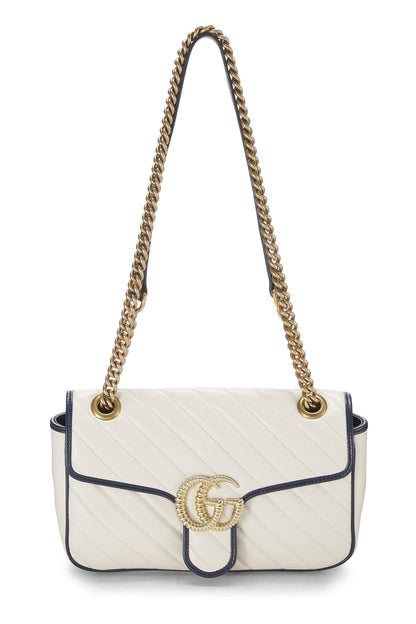 Gucci, Bolso de hombro pequeño Torchon GG Marmont de cuero blanco Pre-Loved, Blanco