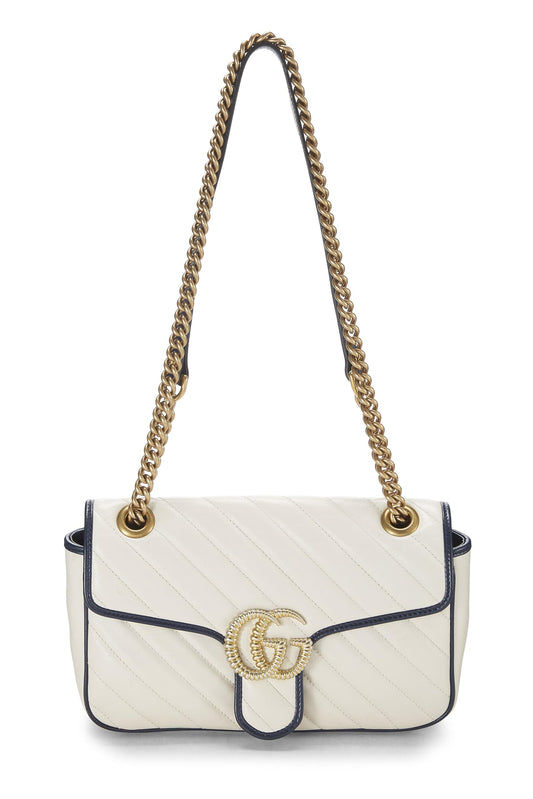 Gucci, sac à bandoulière GG Marmont Torchon en cuir blanc d'occasion, petit modèle, blanc