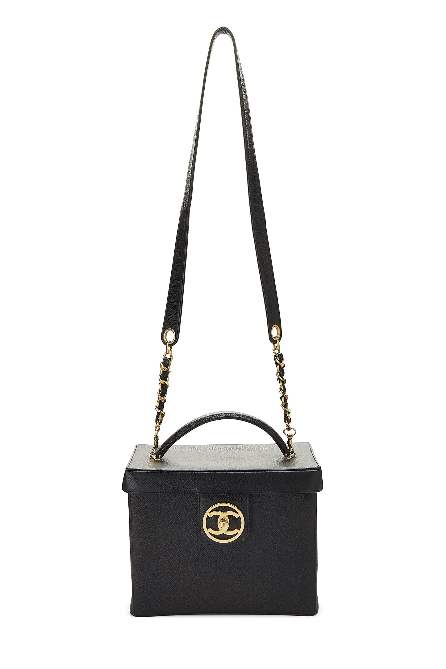 Chanel, Tocador grande Pre-Loved Black Caviar Circle 'CC', negro