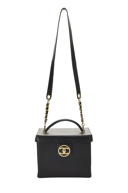 Chanel, trousse de toilette Black Caviar Circle 'CC' d'occasion, grande taille, noire