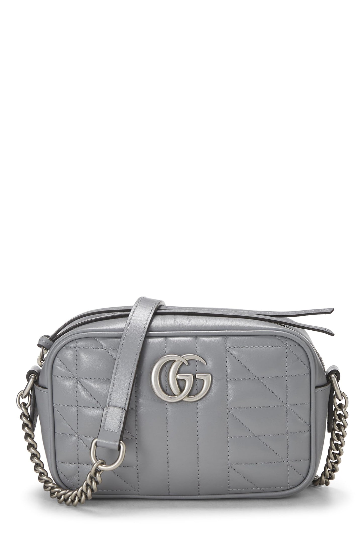 Gucci, Mini sac bandoulière GG Marmont en cuir gris d'occasion, gris