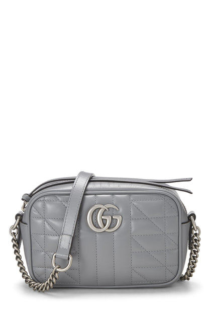 Gucci, Mini bandolera GG Marmont de cuero gris Pre-Loved, Gris