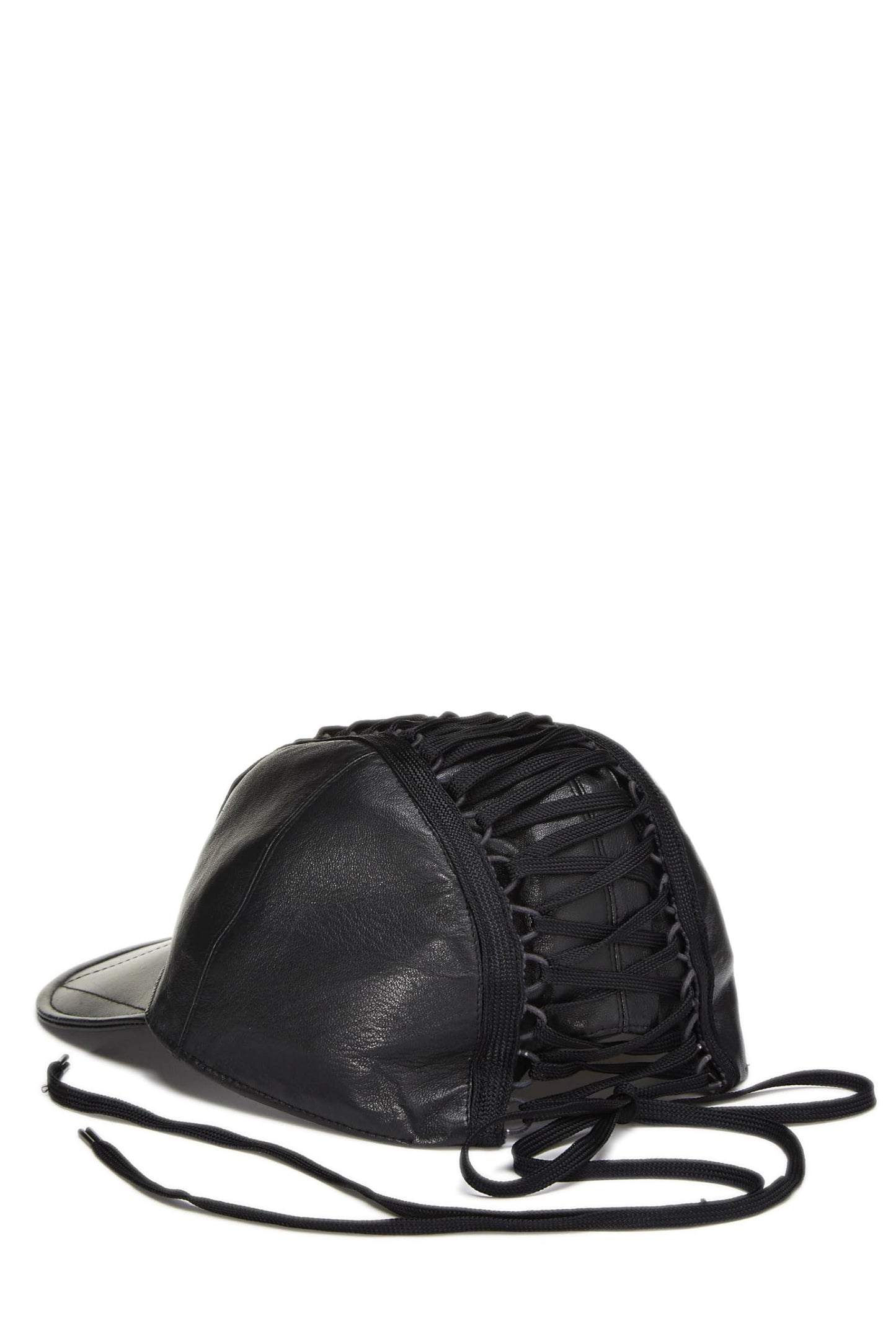 Dior, Pre-Loved Black Leather Lace-up Cap, Black