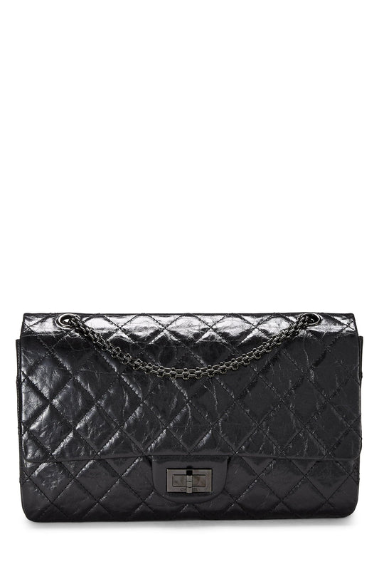 Chanel, Solapa de reedición 2.55 de piel de becerro negra Pre-Loved 227, Negro