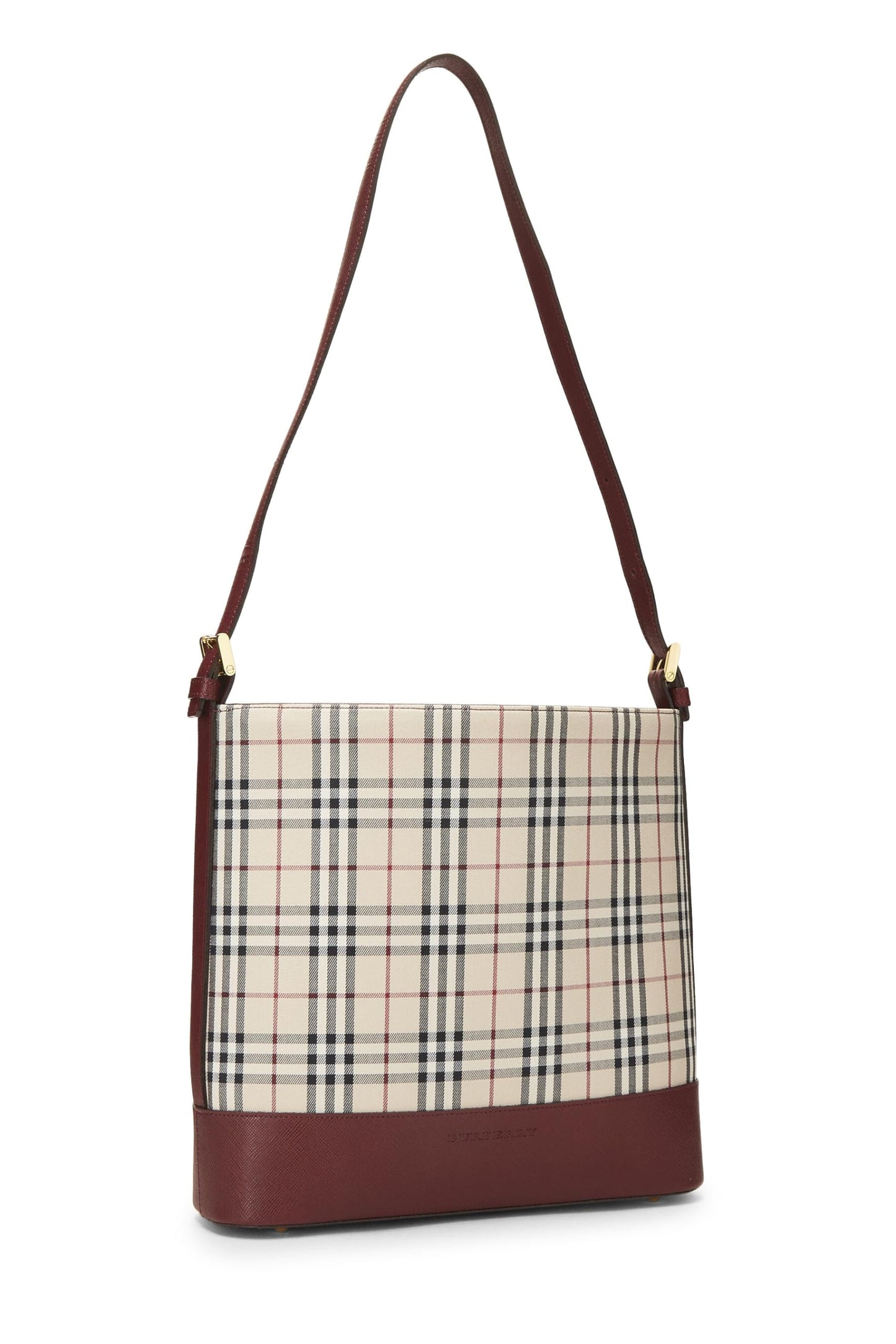 Burberry, Pre-Loved Burgundy House Check Canvas Bucket Bag Small, Burgundy