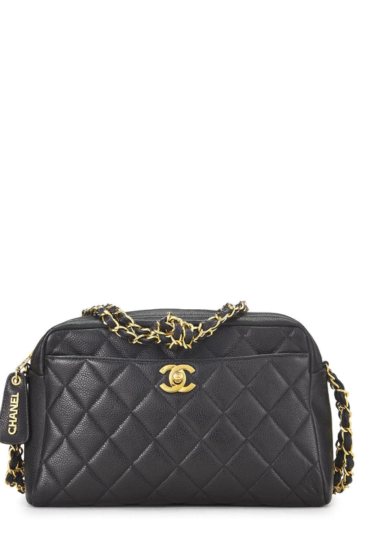 Chanel, Pre-Loved Black Quilted Caviar Pocket Camera Bag Medium, Black