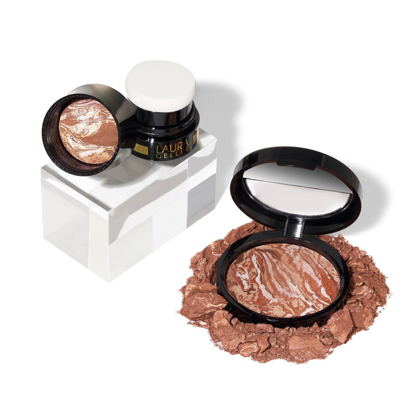 LAURA GELLER NEW YORK Home and Away Kit - Baked Bronze-n-Brighten Bronzer Powder - Medium - Natural Bronze Glow - Full Size + Travel Size