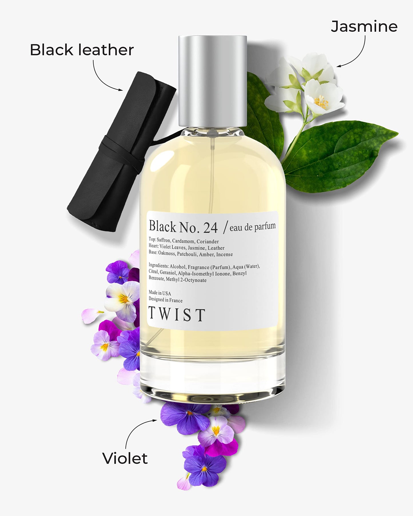 Twist - Black No. 24 - Eau De Parfum Inspired by Tom Ford's Ombre Leather, Long-Lasting Perfume for Women & Men, Paraben Free, Vegan, Clean Ingredients, Unisex Fragrance - Spray 100 ml | 3.4 fl. oz.