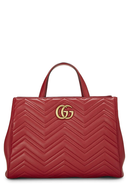 Gucci, Pre-Loved Red Leather GG Marmont Top Handle Bag Medium, Red