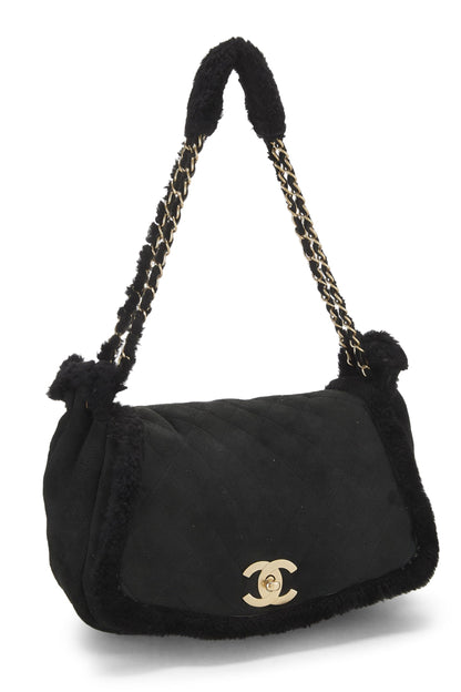 Chanel, Pre-Loved Black Shearling Shoulder Bag Small, Black