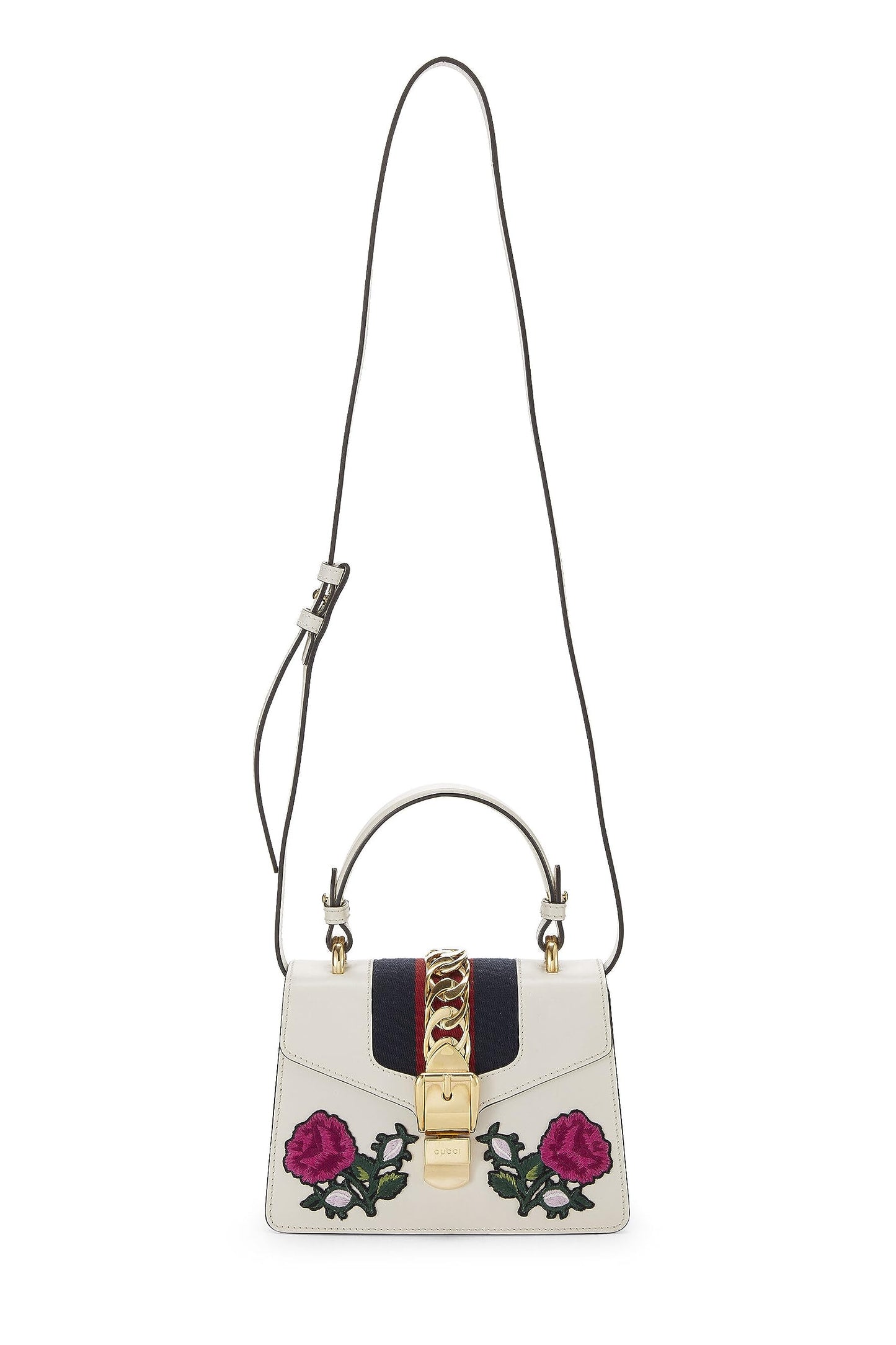 Gucci, Sylvie Mini con tribanda de cuero bordada en blanco Pre-Loved, Blanco