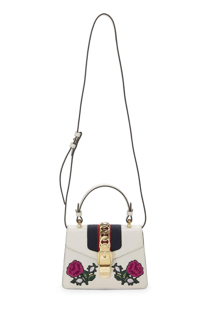 Gucci, Pre-Loved White Embroidered Leather Web Sylvie Mini, White