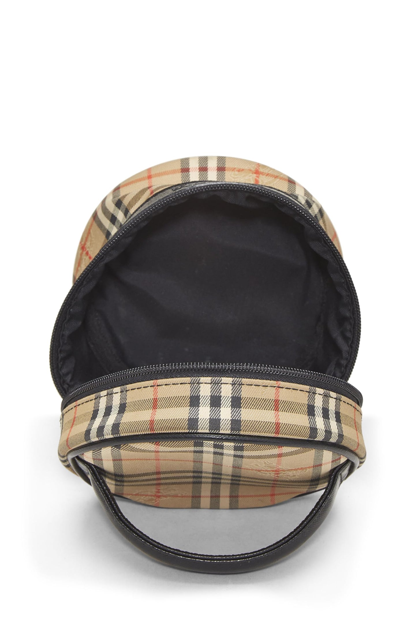 Burberry, Mini trousse de toilette ronde en toile Haymarket noire d'occasion, noire