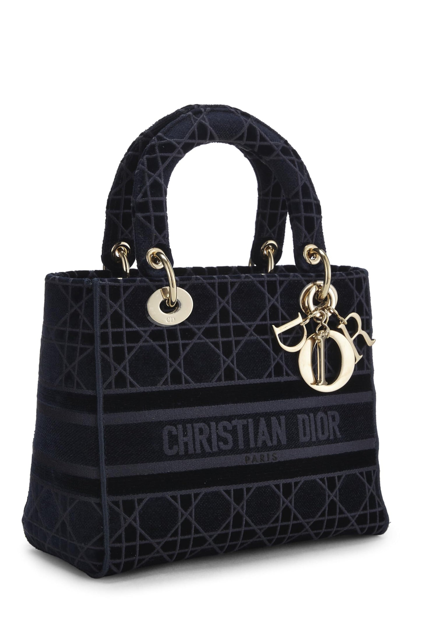 Dior, Pre-Loved Blue Velvet Cannage Lady D-Lite Medium, Blue