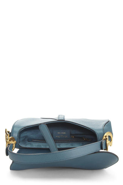 Dior, Pre-Loved Blue Grained Calfskin Saddle Bag, Blue